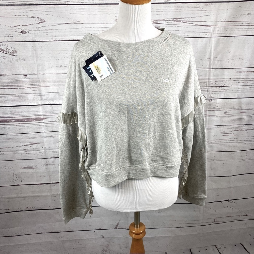 Blanknyc BOHEmian style cropped sweater with tasseled long sleeves Sz M